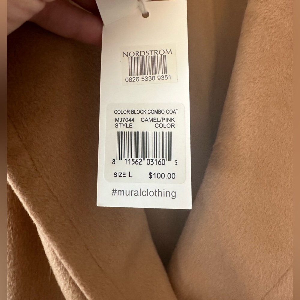 Mural Color Block Combo Coat in Camel & Pink - NWT Size L - Picture 6 of 6